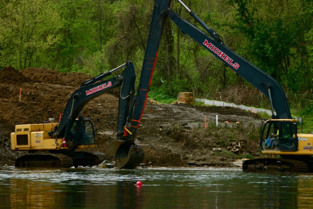 Michels Corp. constructing a natural gas pipeline beneath the Youghiogheny River downstream from West Newton (PA). Large amounts of erosion and sediment runoff is being released in the river, which can be seen in the background of this photograph. We contacted DEP's office to file a complaint and find out more about the permits for this project. © J.B.PribanSOURCE: FLICKR LICENSE: (CC BY-NC-ND 2.0)ic 